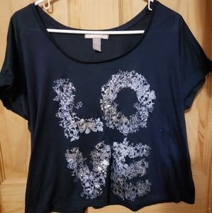 🌸 Navy blue 'Love' Floral Crop Top